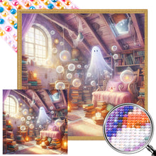 Load image into Gallery viewer, AB Diamond Painting - Full Round - Halloween attic ghost at sunset (40*40CM)
