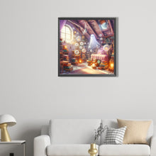 Load image into Gallery viewer, AB Diamond Painting - Full Round - Halloween attic ghost at sunset (40*40CM)
