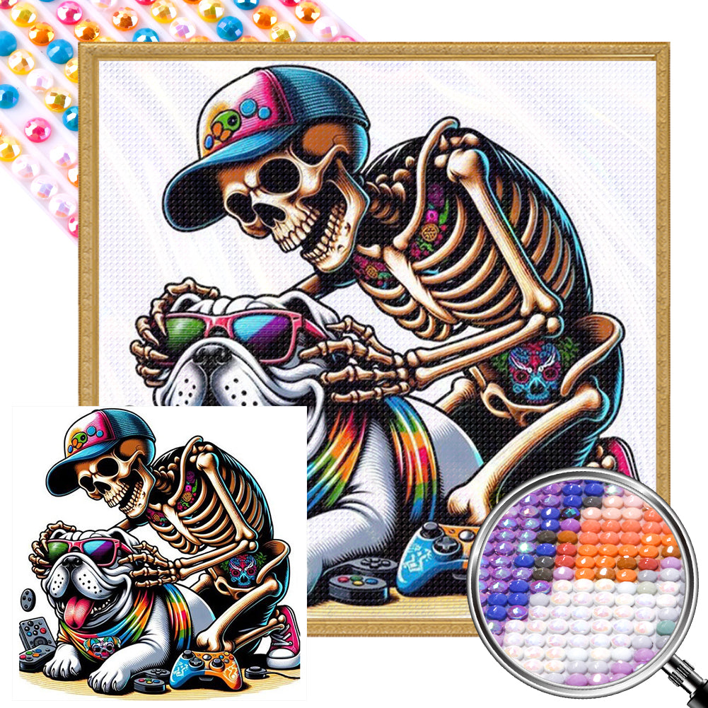 AB Diamond Painting - Full Round - Halloween skull and dog (40*40CM)