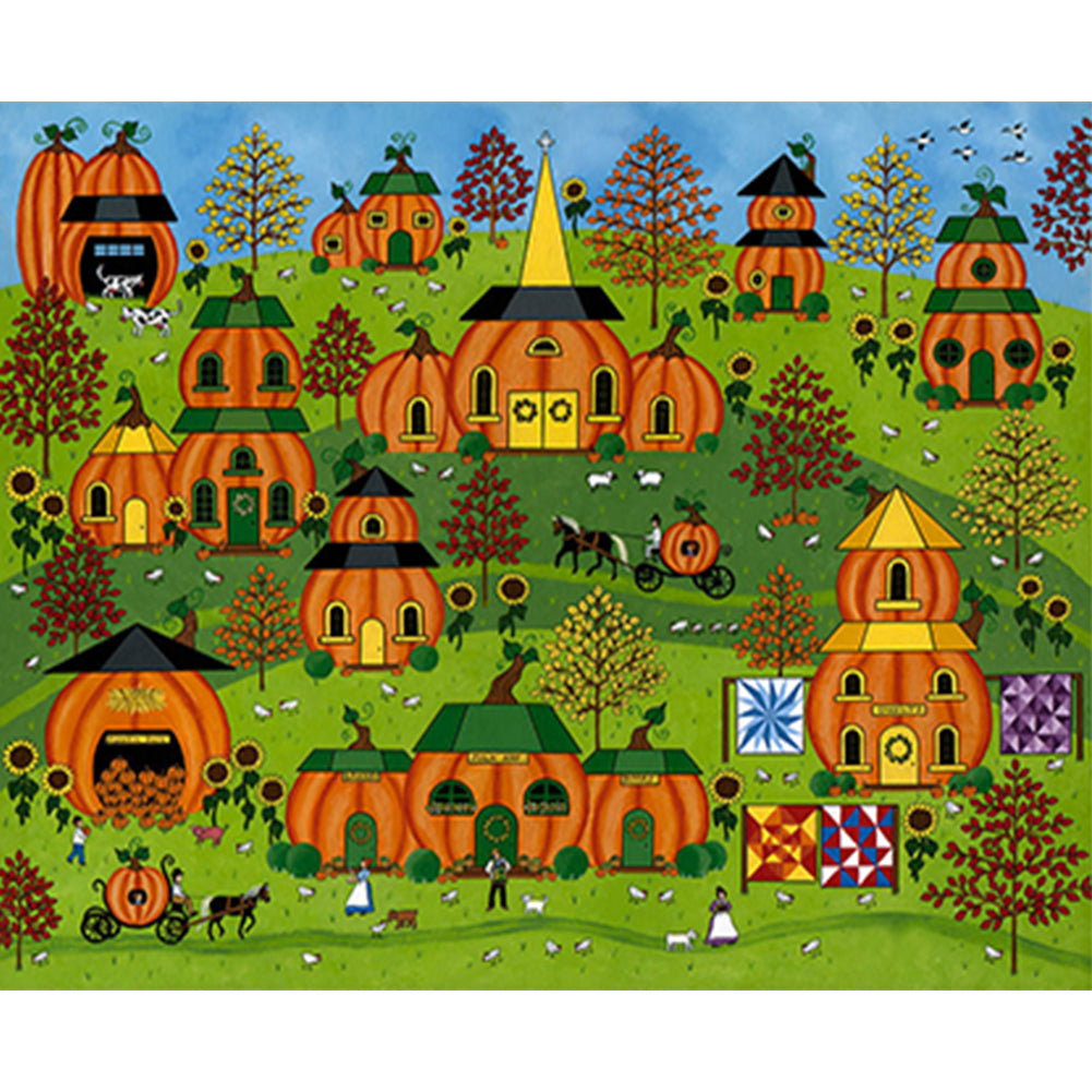 Diamond Painting - Full Round - Halloween Pumpkin Town (50*40CM)