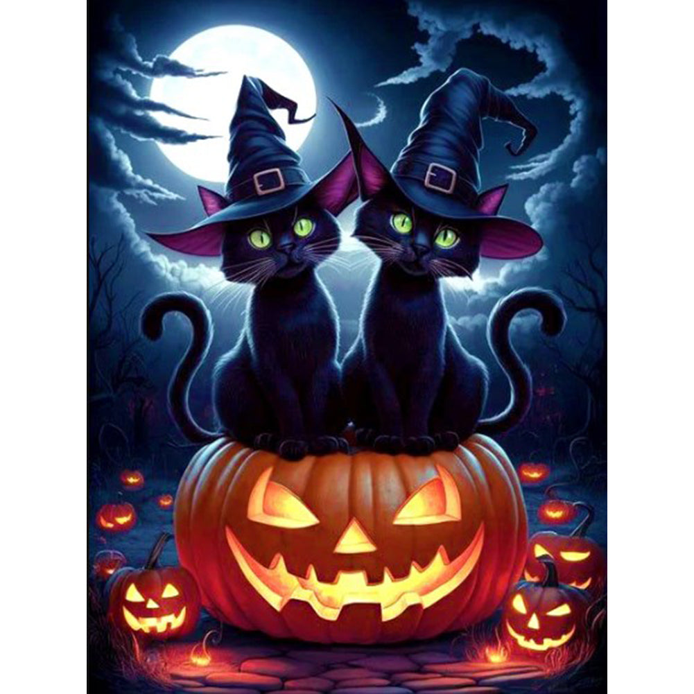 Diamond Painting - Full Round - Halloween Pumpkin Black Cat (30*40CM)