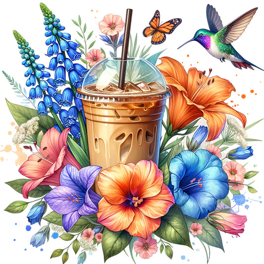 Diamond Painting - Full Round - Coffee and Flowers and Birds (40*40CM)