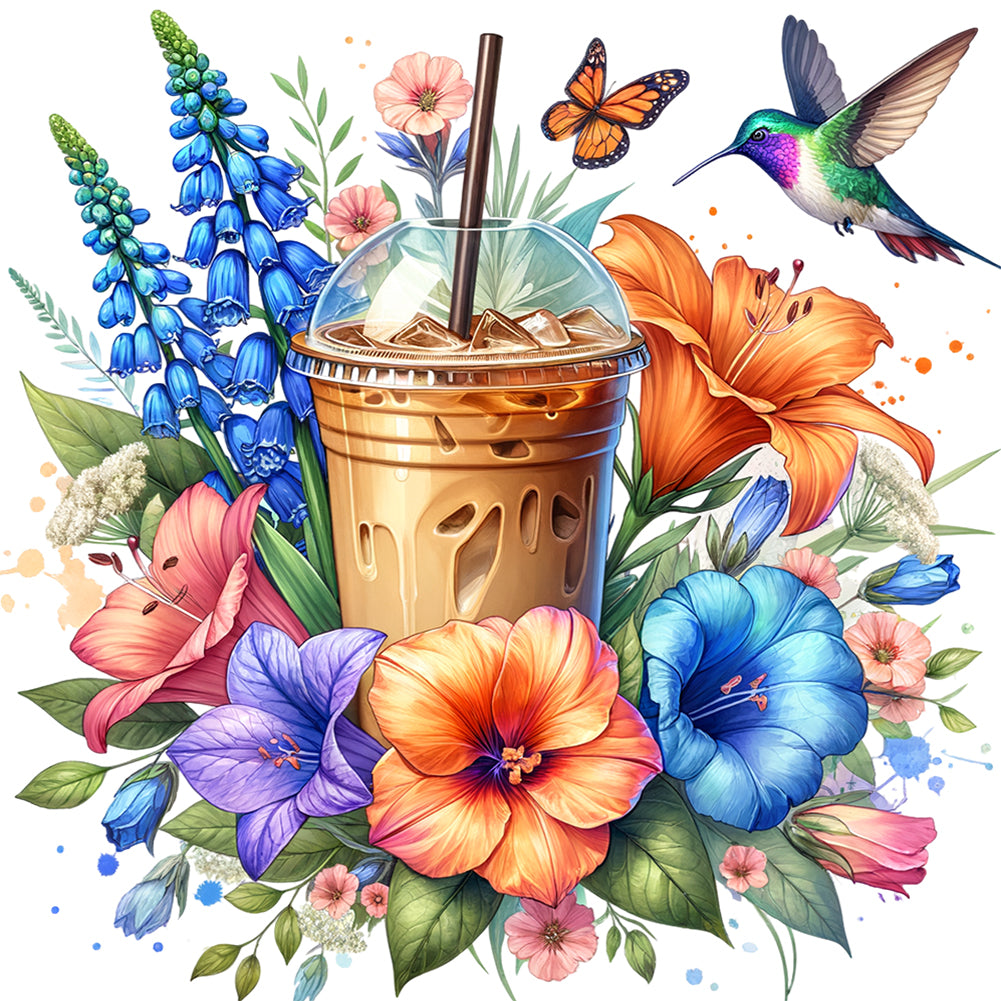 Diamond Painting - Full Round - Coffee and Flowers and Birds (40*40CM)