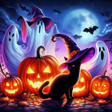 Load image into Gallery viewer, Diamond Painting - Full Round - Halloween Pumpkin Black Cat (40*40CM)
