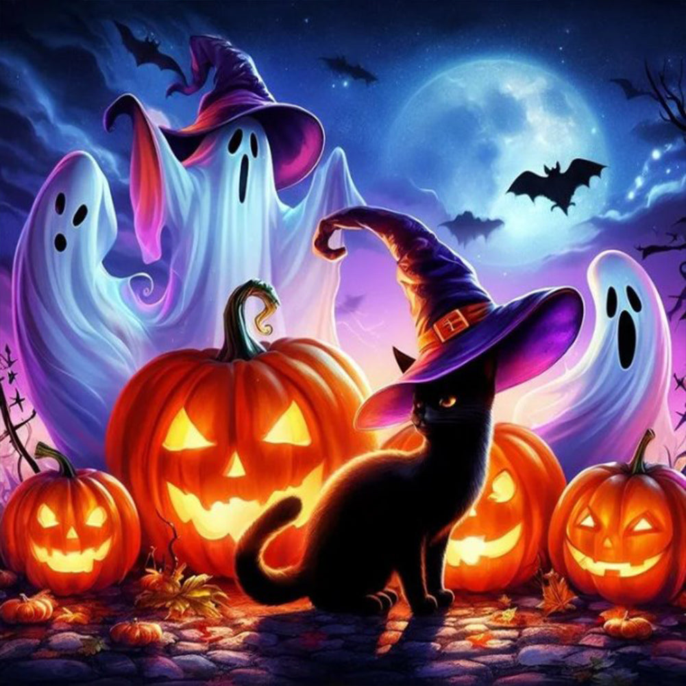 Diamond Painting - Full Round - Halloween Pumpkin Black Cat (40*40CM)