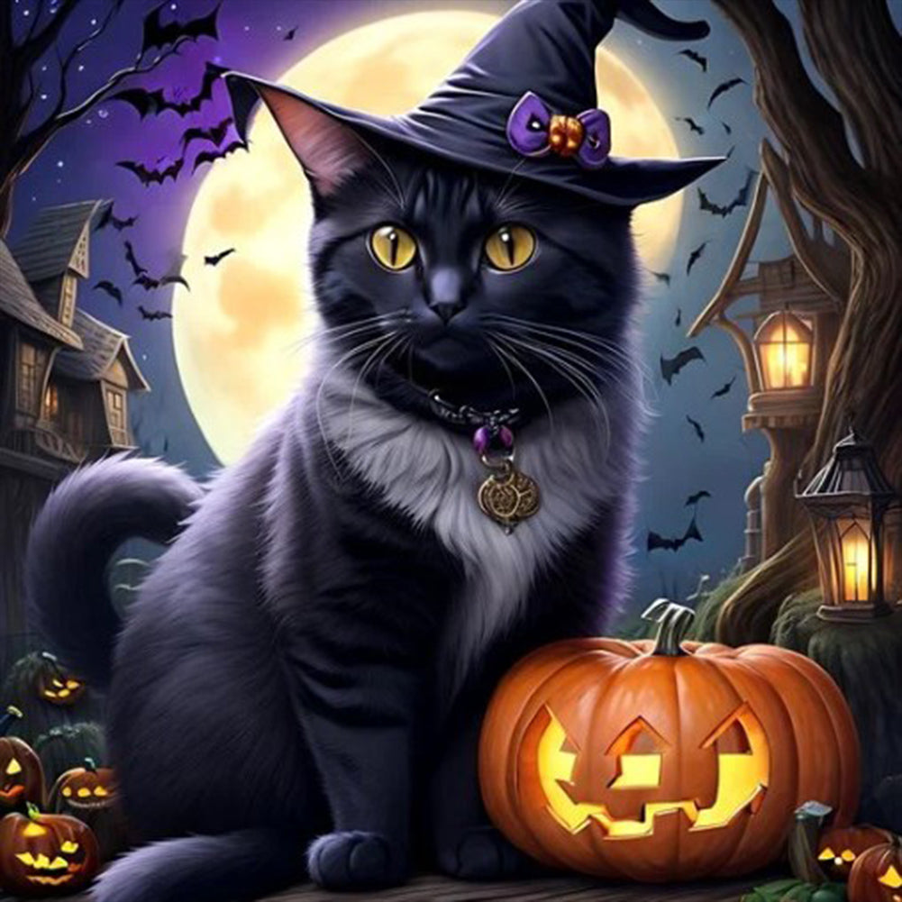 Diamond Painting - Full Round - Halloween Pumpkin Black Cat (40*40CM)