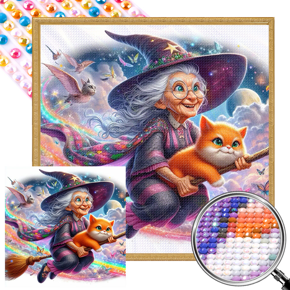 AB Diamond Painting - Full Round - Flying witch grandma (40*40CM)