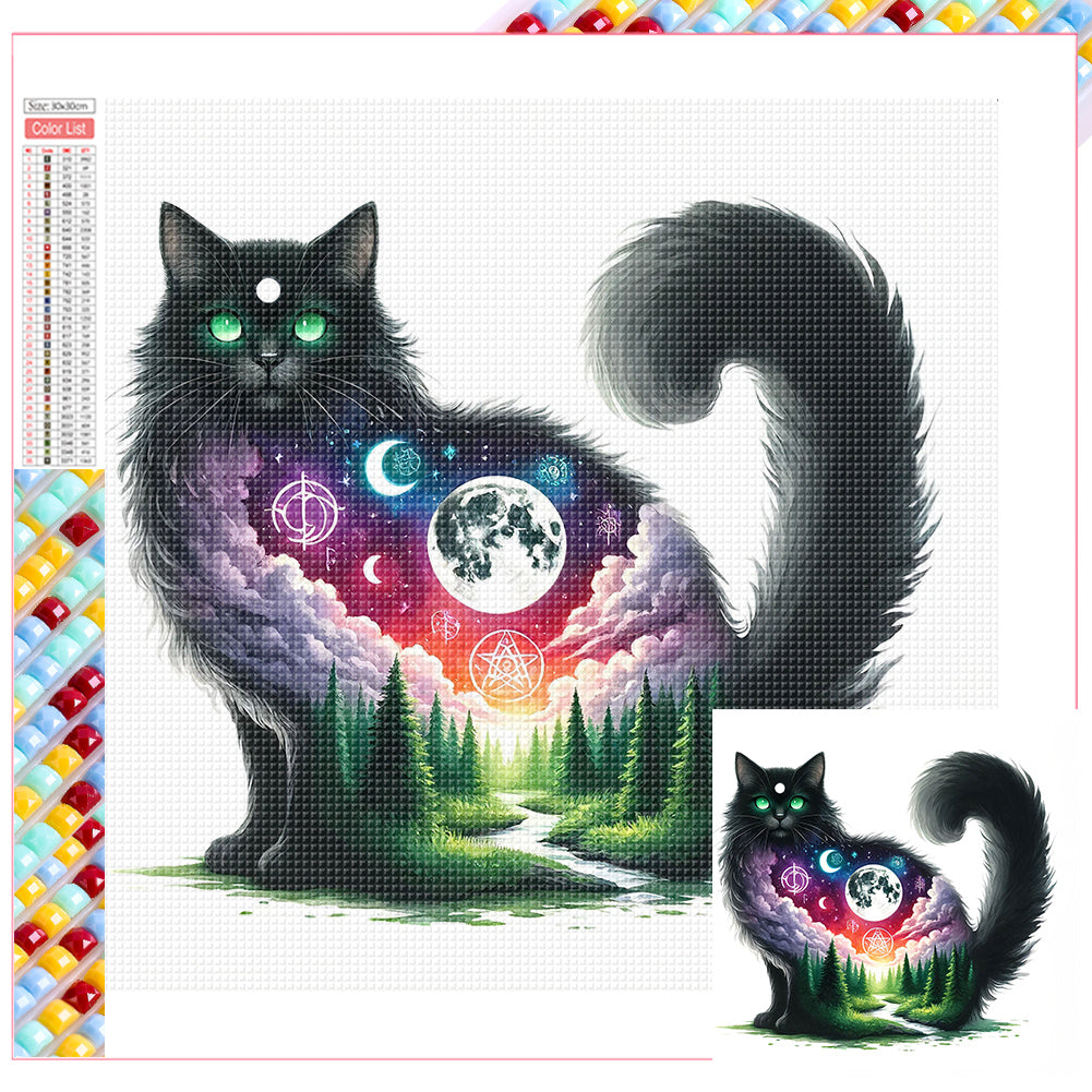 Diamond Painting - Full Square - Mysterious black cat (30*30CM)