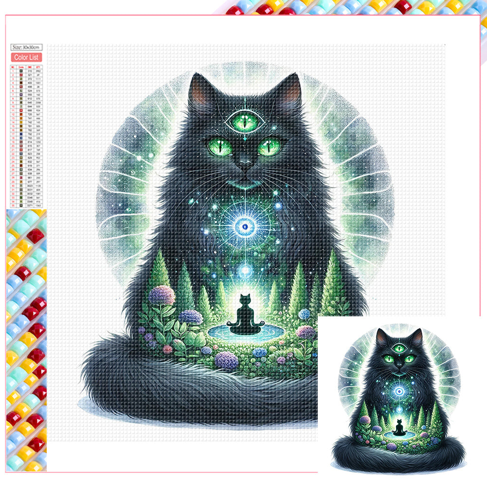 Diamond Painting - Full Square - Mysterious black cat (30*30CM)