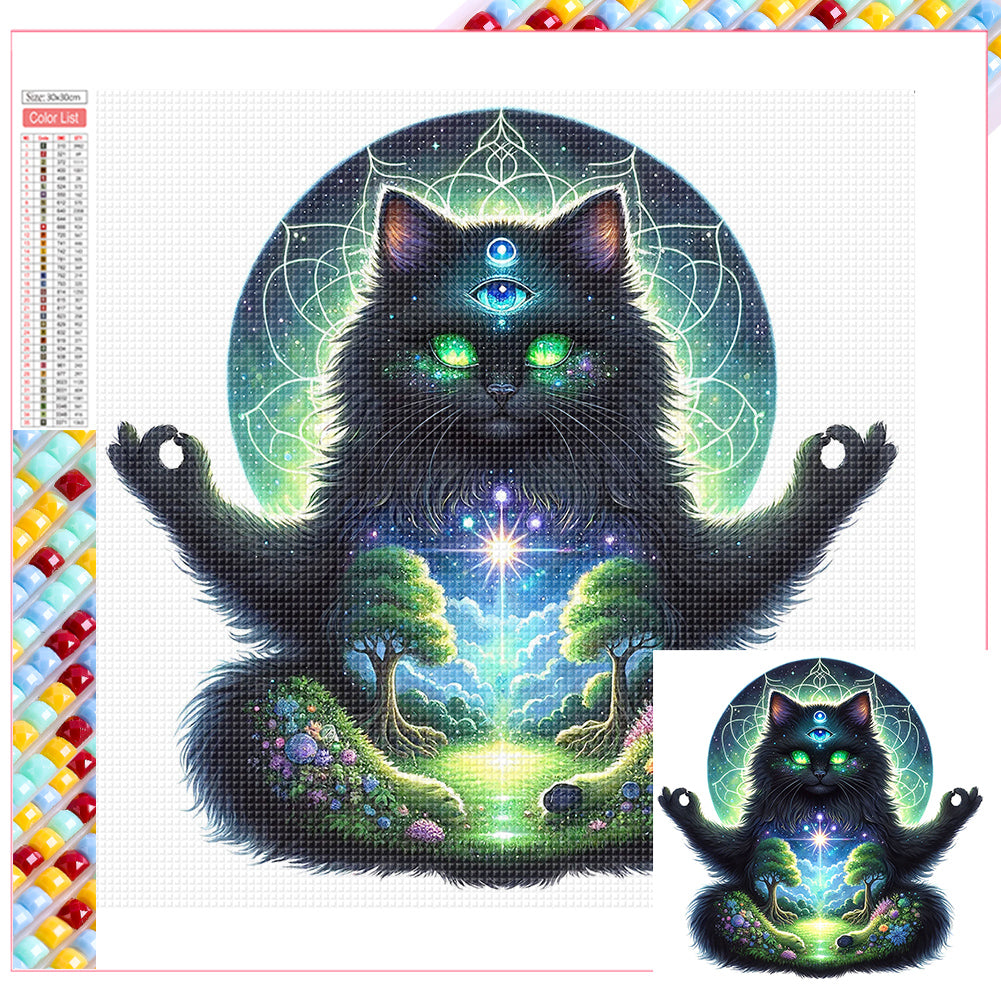 Diamond Painting - Full Square - Mysterious black cat (30*30CM)