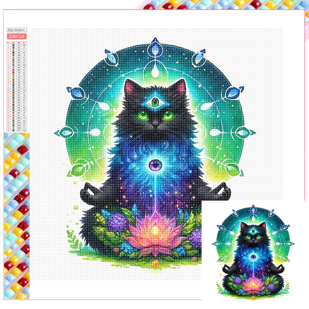 Diamond Painting - Full Square - Mysterious black cat (30*30CM)