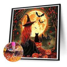 Load image into Gallery viewer, Diamond Painting - Full Round - Halloween black cat witch (30*30CM)
