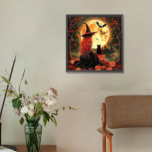 Load image into Gallery viewer, Diamond Painting - Full Round - Halloween black cat witch (30*30CM)
