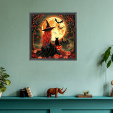 Load image into Gallery viewer, Diamond Painting - Full Round - Halloween black cat witch (30*30CM)
