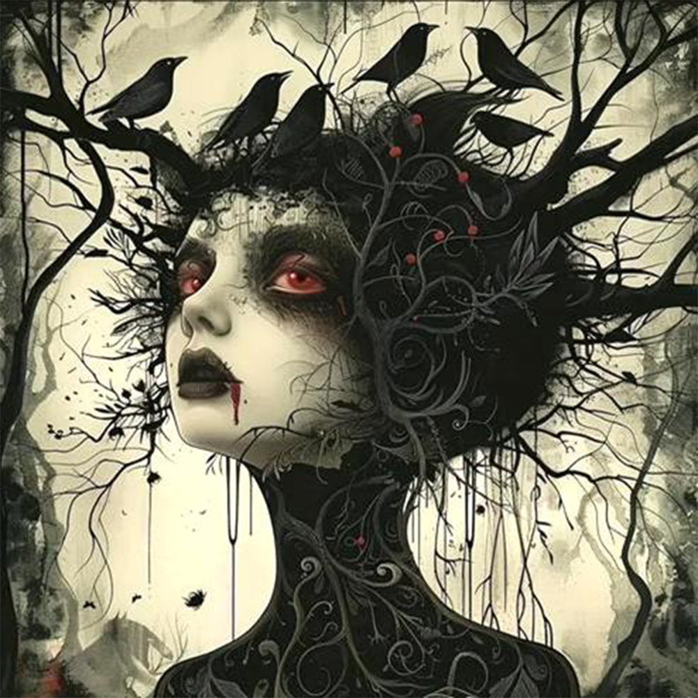 Diamond Painting - Full Round - Halloween crow witch (30*30CM)