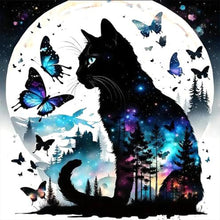 Load image into Gallery viewer, Diamond Painting - Full Round - Halloween black cat butterfly (30*30CM)
