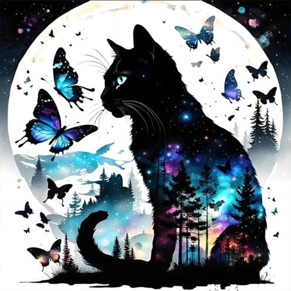 Diamond Painting - Full Round - Halloween black cat butterfly (30*30CM)