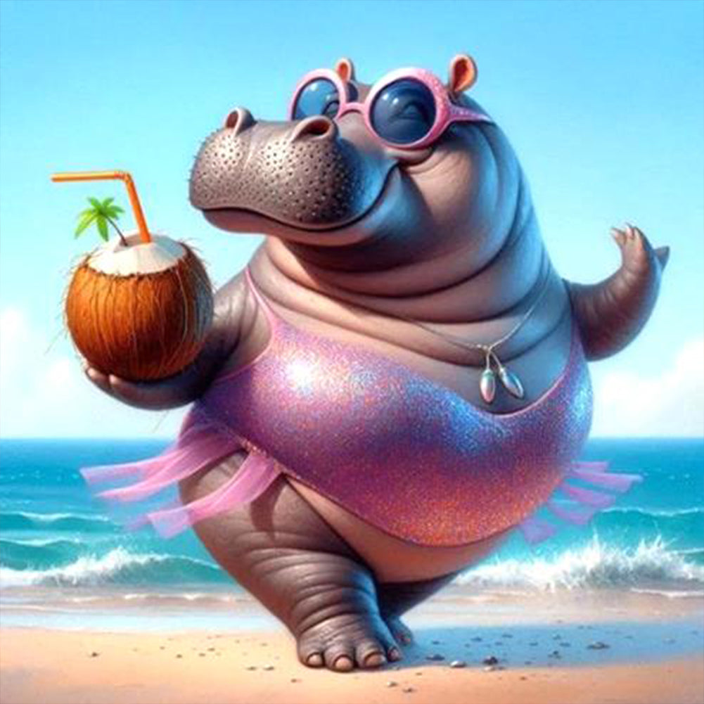 Diamond Painting - Full Round - Summer hippopotamus (30*30CM)