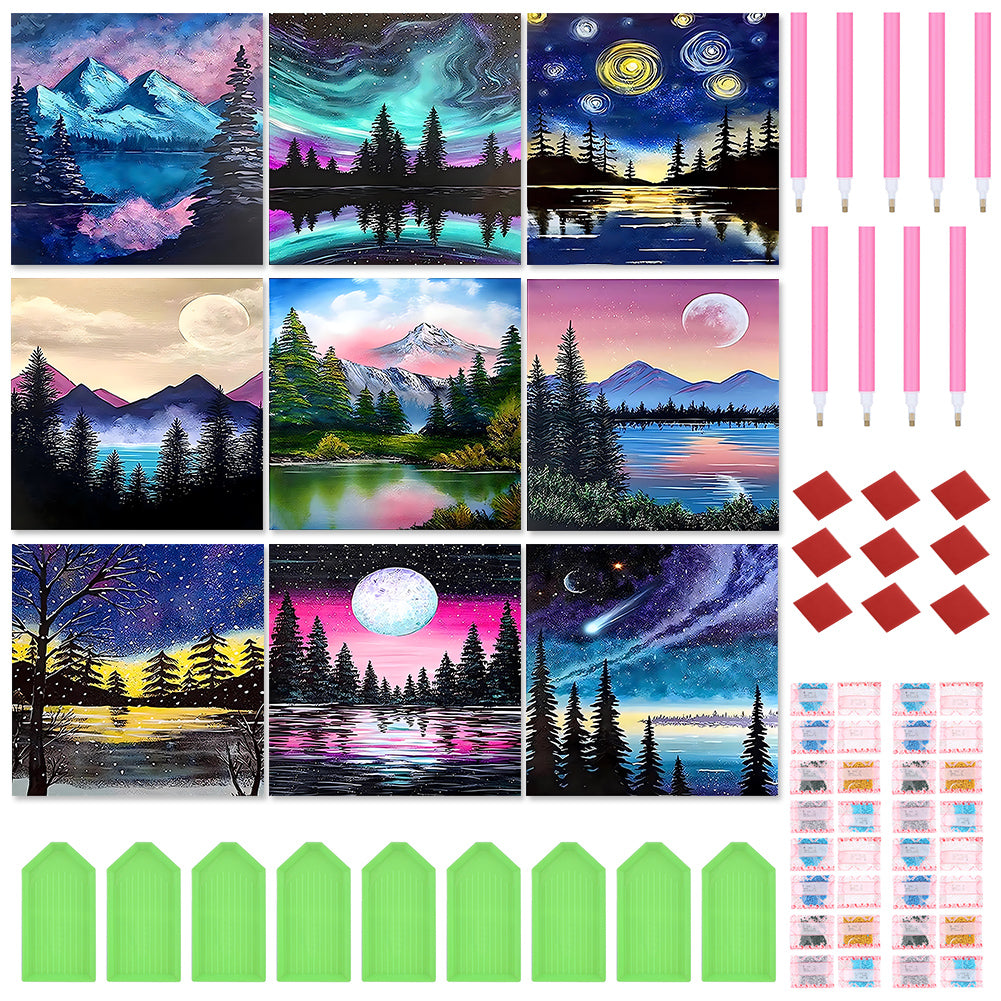 9pcs Round Diamond Painting Set - Beautiful scenery