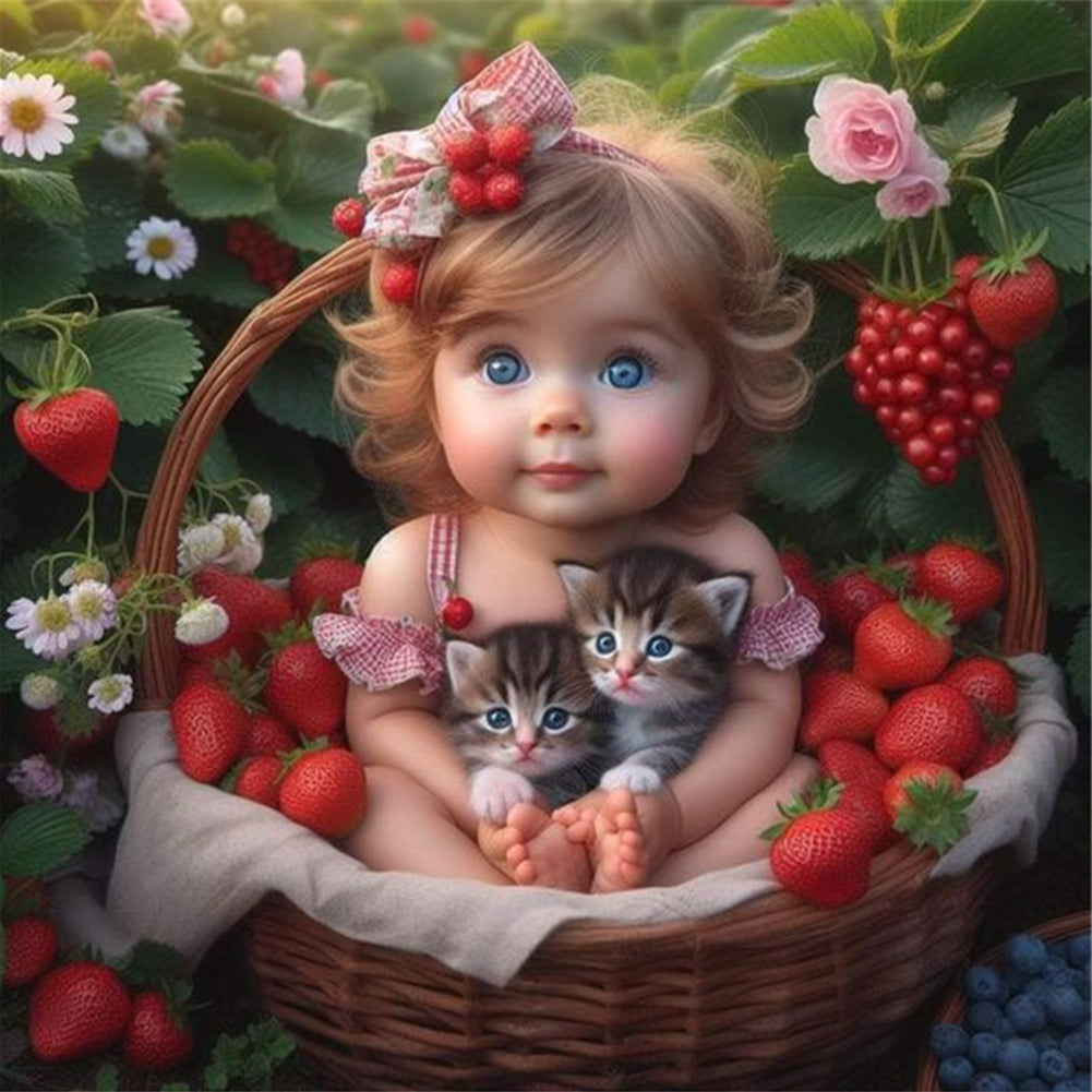 Diamond Painting - Full Round - Cute child with fruit basket (40*40CM)