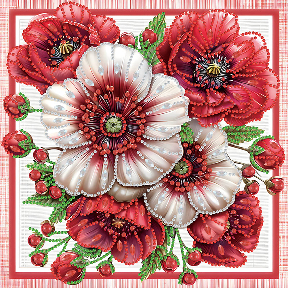 Diamond Painting - Partial Special Shaped - Red flower out of the frame (30*30CM)