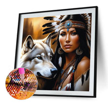 Load image into Gallery viewer, Diamond Painting - Full Round - Wolf and Indian girl (40*40CM)
