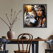 Load image into Gallery viewer, Diamond Painting - Full Round - Wolf and Indian girl (40*40CM)
