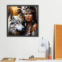 Load image into Gallery viewer, Diamond Painting - Full Round - Wolf and Indian girl (40*40CM)
