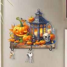 Load image into Gallery viewer, Wooden Special Shape Pumpkins And Lantern 3 Hooks Diamond Painting Hook Rail
