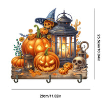 Load image into Gallery viewer, Wooden Special Shape Pumpkins And Lantern 3 Hooks Diamond Painting Hook Rail

