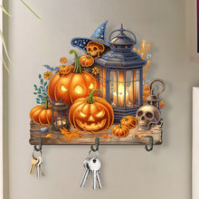 Load image into Gallery viewer, Wooden Special Shape Pumpkins And Lantern 3 Hooks Diamond Painting Hook Rail

