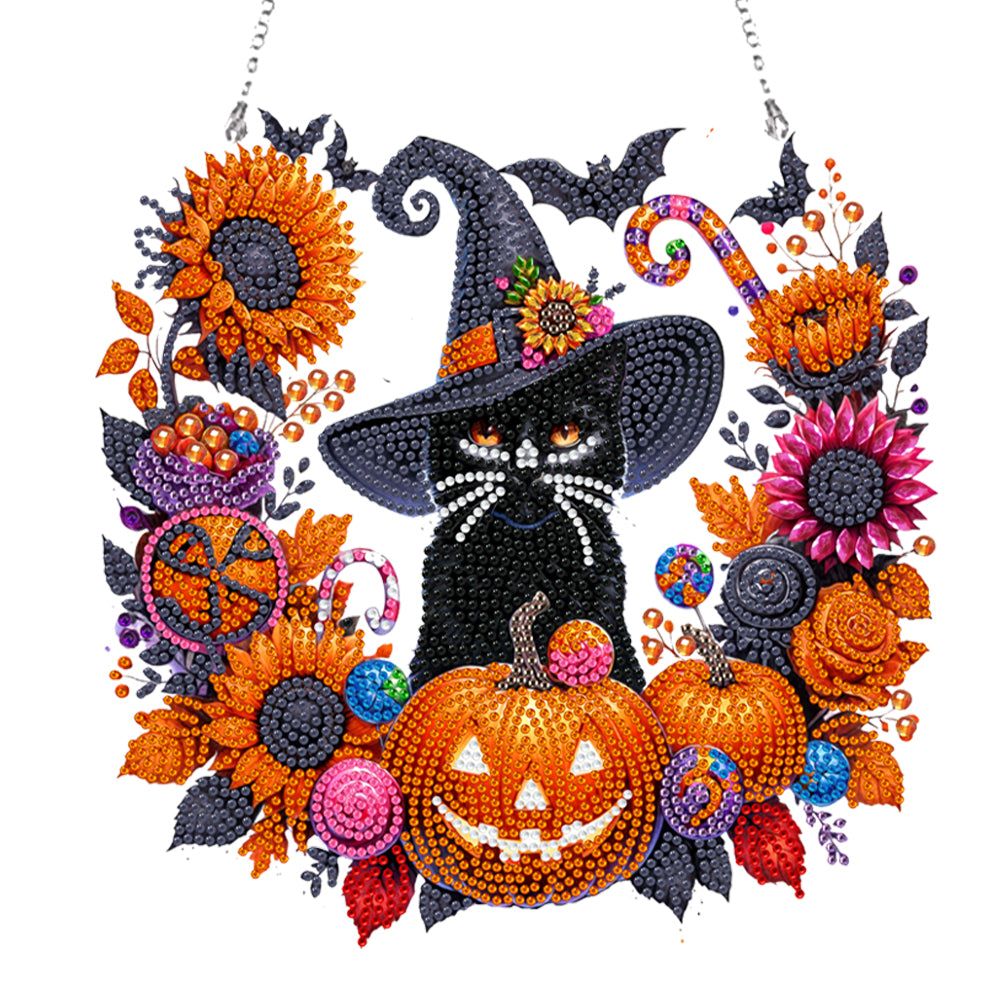 Acrylic Special Shape Black Cat Pumpkin DIY Diamond Garland Pendant Kit
