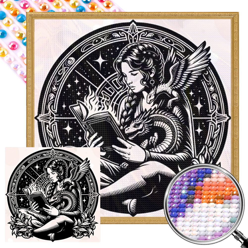 AB Diamond Painting - Full Round - Occult girl and dragon (40*40CM)