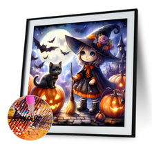 Load image into Gallery viewer, Diamond Painting - Full Round - Halloween cat and girl (30*30CM)
