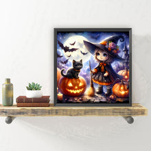 Load image into Gallery viewer, Diamond Painting - Full Round - Halloween cat and girl (30*30CM)
