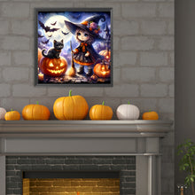 Load image into Gallery viewer, Diamond Painting - Full Round - Halloween cat and girl (30*30CM)
