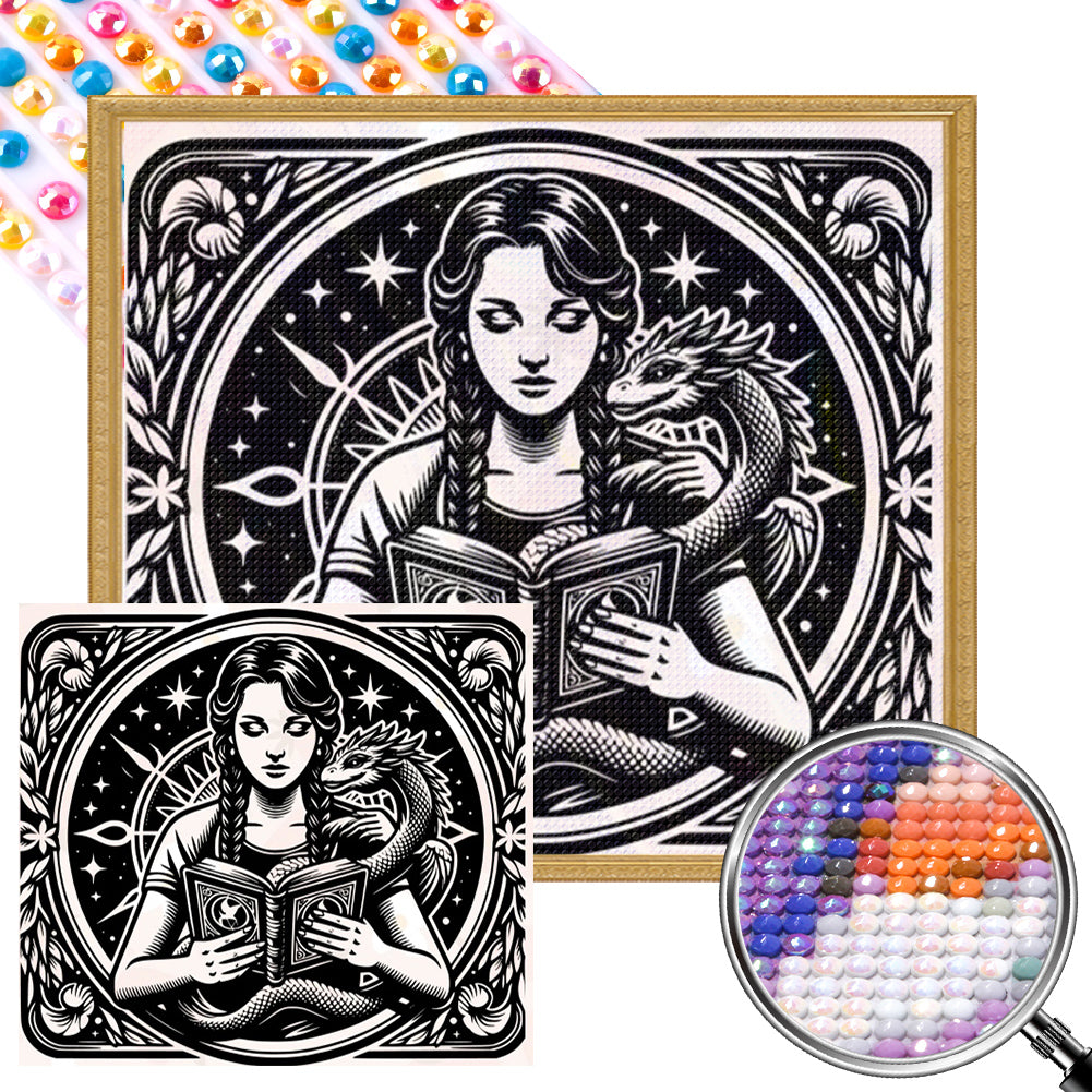 AB Diamond Painting - Full Round - Dragon and occult girl (50*45CM)