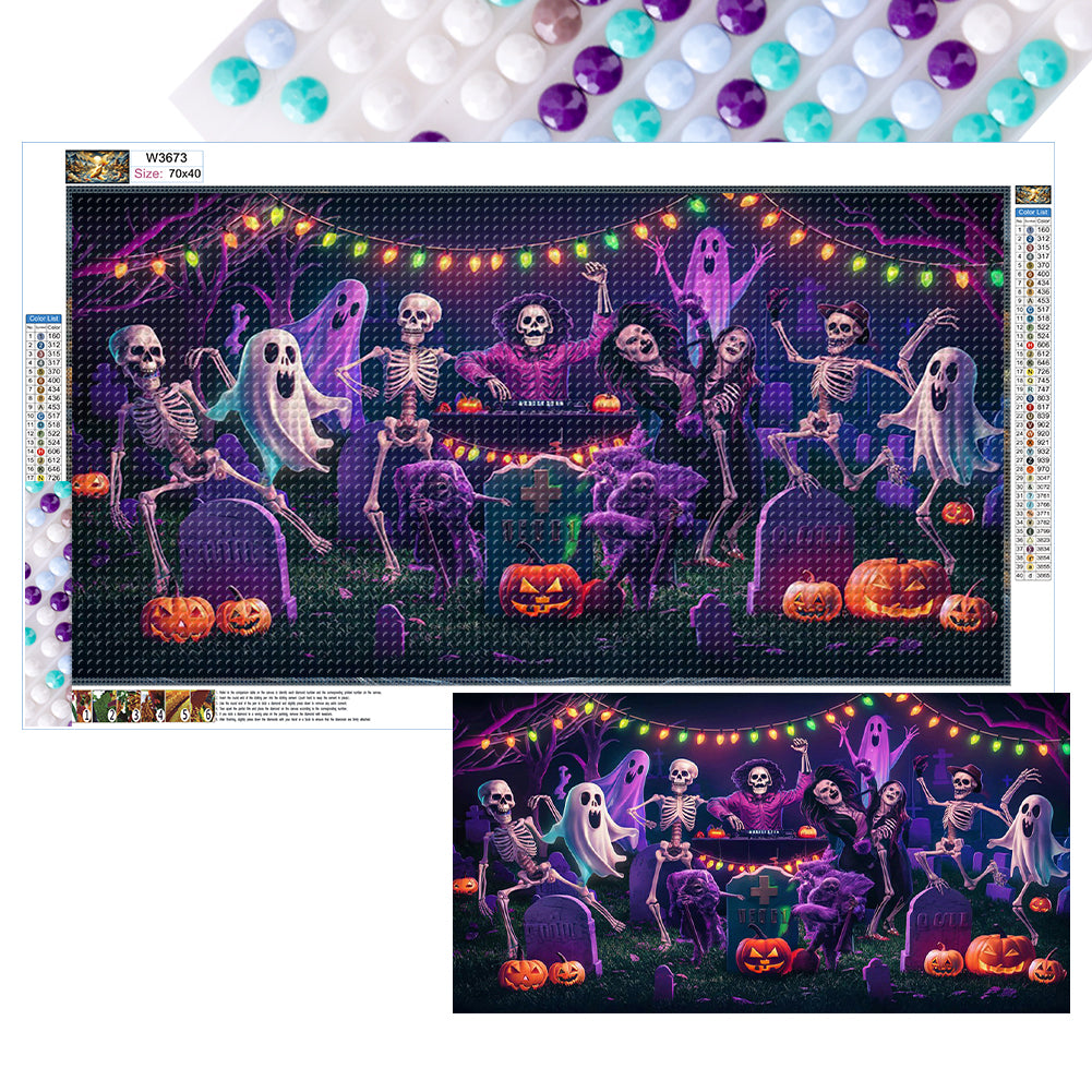 Diamond Painting - Full Round - Halloween skeleton carnival night (70*40CM)