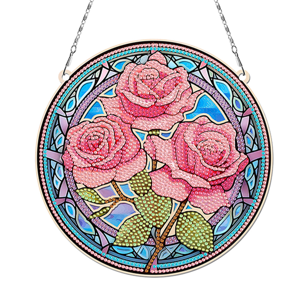 Suncatcher Rose Diamond Painting Hanging Pendants for Kid Adults DIY Craft