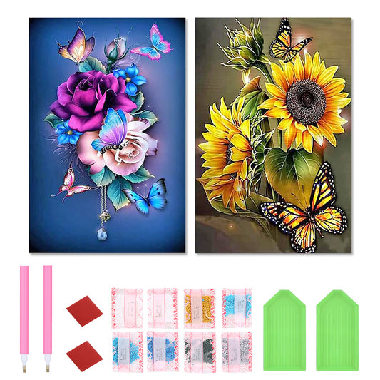 2pcs Round Diamond Painting Set - Flower Butterfly (40*60CM)