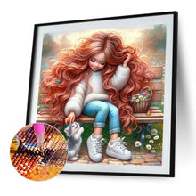 Load image into Gallery viewer, Diamond Painting - Full Round - Red-haired girl and kitten (40*40CM)
