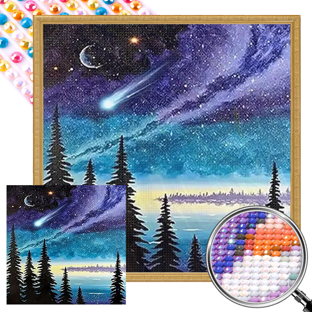 AB Diamond Painting - Full Round - Forest Under Shooting Stars (30*30CM)