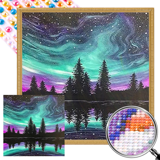 AB Diamond Painting - Full Round - Forest Under Aurora (30*30CM)