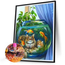 Load image into Gallery viewer, AB Diamond Painting - Full Round - Kitten Observing Goldfish (40*50CM)
