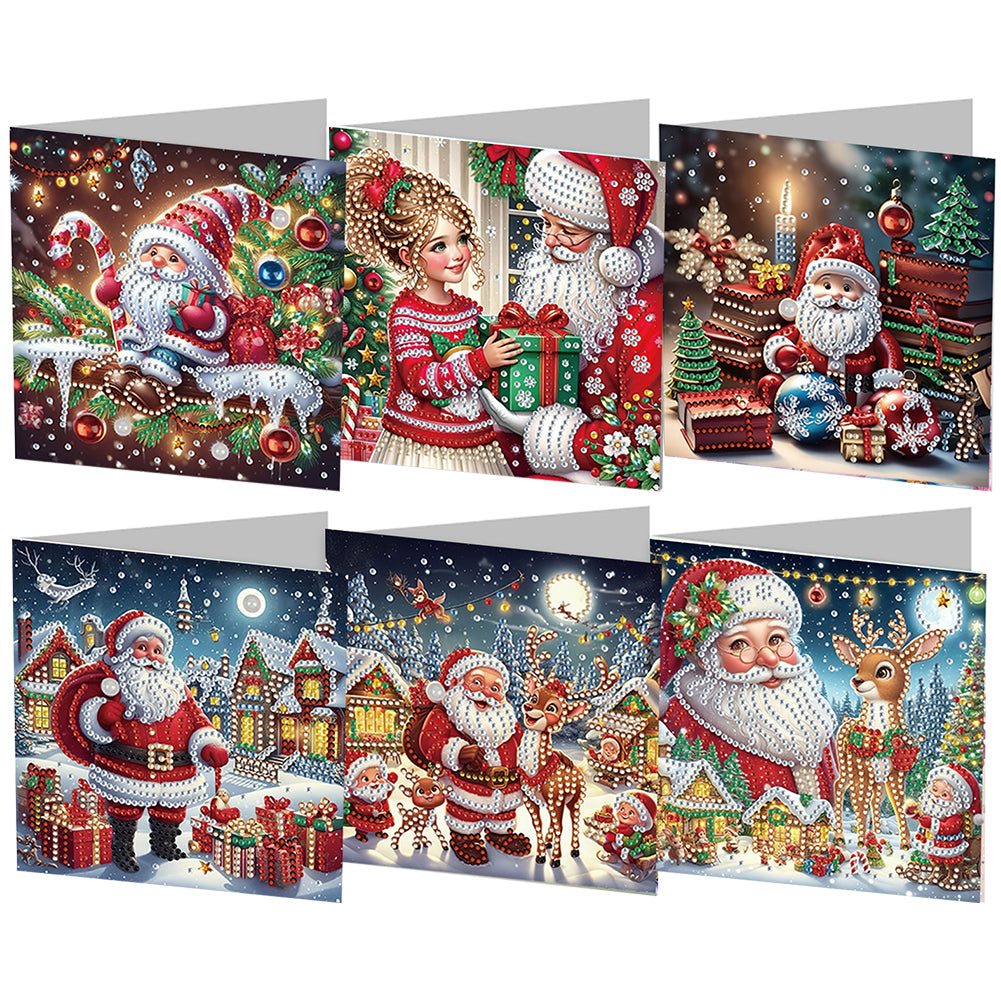6Pcs Christmas Santa Claus DIY Diamond Painting Card for Friends Family Gift