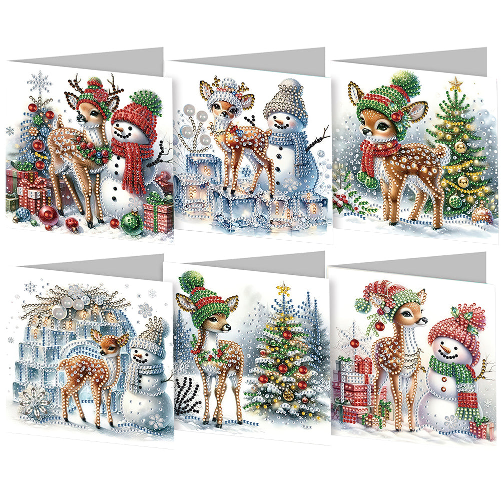 6Pcs Christmas Snowman DIY Diamond Painting Card for Friends Family Gift