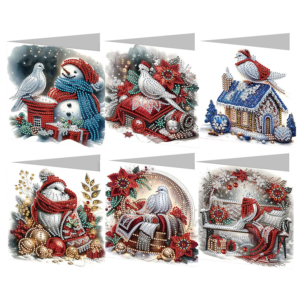 6Pcs Christmas White Pigeon DIY Diamond Painting Card for Friends Family Gift