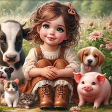 Load image into Gallery viewer, Diamond Painting - Full Round - Kitten, puppy, piglet, calf girl (30*30CM)
