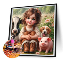 Load image into Gallery viewer, Diamond Painting - Full Round - Kitten, puppy, piglet, calf girl (30*30CM)
