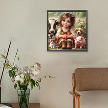 Load image into Gallery viewer, Diamond Painting - Full Round - Kitten, puppy, piglet, calf girl (30*30CM)
